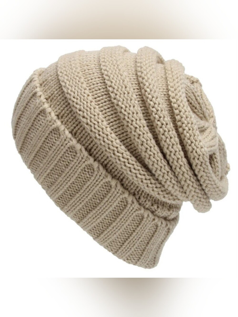 C.C Beige Ribbed Knit Hat Beanie